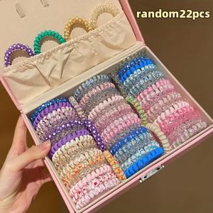 TEMU 22개 세트 여성용 랜덤 컬러 스위트 폰 코드 스파이럴 헤어 타이, 하이 포니테일 고무 밴드, 다기능 머리띠 혼합 스타일, 데일리 웨어 및 선물 액세서리, 크리스마스에 딱 좋은 선택