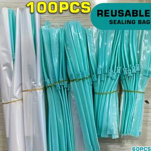 TEMU 12월 2023년부터 7월 2024년까지의 과일, 곡물 및 고기용 내구성 있는 플라스틱 신선도 보관 지퍼백 100개 세트 - 재사용 가능한 투명 식품 저장 백