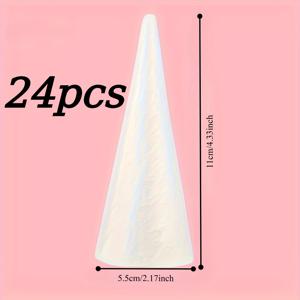 TEMU 24개 대형 화이트 공예 폼 콘 - 헤비듀티 DIY 파티 장식, 크리스마스 트리 성형, 가랜드 & 리스 만들기, 튼튼한 넓은 베이스 & 뾰족한 끝, 휴일 공예, 결혼식, 생일용 (24개 대량 팩, 사전 절단 콘 모양)