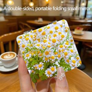 TEMU 꽃무늬 컴팩트 거울 - 양면 접이식 포켓 메이크업 미러, 데이지 패턴, 휴대용 여행 화장품 거울, 생일, 발렌타인데이, 어머니날을 위한 완벽한 선물