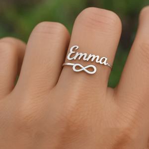 TEMU 맞춤형 인피니티 이름 반지 - 맞춤 각인 스테인리스 스틸 오픈 밴드, 우아한 여성용 주얼리, 발렌타인데이 선물, 캐주얼 착용, 사계절 액세서리, 개인화된 주얼리 | 내구성 있는 우아한 반지