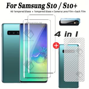 TEMU 삼성 갤럭시 S10/S20+용 4-in-1 강화유리 스크린 보호필름, 전면 렌즈 + 카메라 모듈 보호필름 포함, 기기 안전필름, 스마트폰 스크린 가드, 풀커버 필름, 투명 유리 쉴드, 고품질 유리, 스크래치 방지 필름, 휴대폰 렌즈 가드, 스마트폰 소유자, 테크 액세서리
