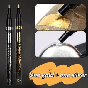 TEMU 미러 마커 - 크롬 골드 & 실버 메탈릭 팁, 세라믹, 유리 등에 사용 가능한 수성 아트 마커 - 서명 & 장식용 미술 용품, 미러 마커 세트, 스타일리시한 필기구, 고품질 잉크, 세라믹 미술 용품, 예술적인 드로잉