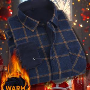 TEMU 남성용 체크 플란넬 셔츠 재킷 - 플리스 안감 보온 오버셔츠, 체크 패턴, 따뜻한 겨울 코트, 버튼 앞면 클로저