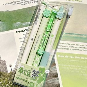 TEMU 4개입 4잎 클로버 퀵 드라이 블랙 젤 펜, 부드러운 필기감, 플래너, 다이어리, , 학용품에 적합, 신학기 필수템.