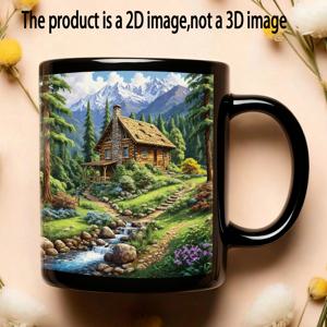 TEMU 1개 마법의 숲 오두막 머그컵 - 11oz 내구성 세라믹 커피컵, 숲속 오두막, 소나무 & 통나무 오두막 디자인 - 뜨거운/차가운 음료용 컵 (커피, 차, 주스, 우유) - 생일, 기념일, 집들이 선물 - 집, 사무실, 오두막 장식에 이상적 - 매력적인 러스틱 주방용품, 검은색 내부 & 손잡이 - 커피 애호가 & 자연 테마 선물에 완벽