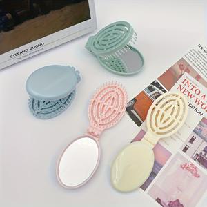 TEMU 1개 휴대용 빗 (거울 포함), 미세 빗살의 속이 빈 접이식 마사지 빗, 휴대용 접이식 헤어 빗, 여행 및 개인 관리 필수품, 야외 활동, 스포츠, 사무실, 학교, 헤어 클립, 헤어 액세서리에 적합