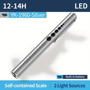 TEMU 스마일링 샤크 YK1960 - Type-C 충전 LED 손전등, 화이트/옐로우 듀얼 라이트, 스토리지 호환, 치과 검진, 안과 검진, 캠핑 및 비상용 포켓 펜라이트 - 알루미늄 합금 토치 (저전압)