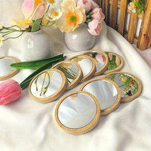 TEMU 10개 세트 우아한 휴대용 나무 메이크업 거울 - 유리 표면, 소형 및 가벼움, 홈, 살롱, 선물용, 자연스러운 미학, 지속 가능한 제품, 뷰티 애호가를 위한 필수품, 배터리 불필요 여행용 거울