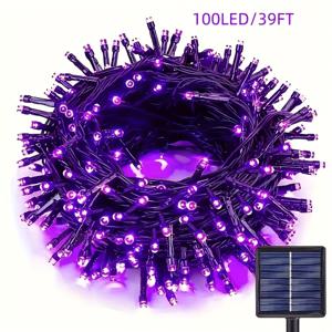 TEMU 1개 태양광 야외 100LED 오렌지 스트링 조명, 할로윈 야외 장식 테마, 8가지 조명 모드 - 마당, 정원, 잔디, 실내 거실 장식 조명, 할로윈 장식 조명, 크리스마스 장식 조명에 적합