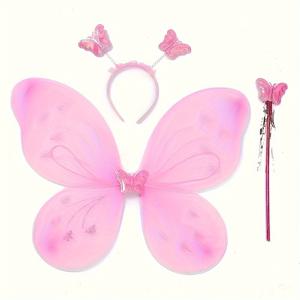 TEMU 3개입 나비 요정 날개 파티 용품 - 반투명 & 화이트 섬세한 패턴, 안전 클립이 달린 신축성 밴드, 코스프레, 휴일 무대 공연, 공주 드레스업용 (비전기식), 환상적인 디자인과 부드러운 질감