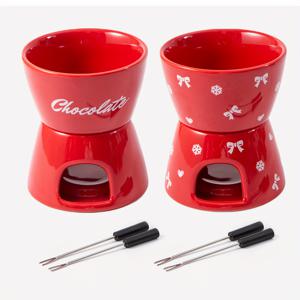 TEMU 1/2개 300ml/10oz 크리스마스 세라믹 초콜릿 퐁두 (포크 2개 포함), 치즈, 초콜릿, 버터, 카라멜용 버터 멜트 포트 - 데이트, 생일, 결혼식에 적합