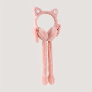 TEMU 가라사크 여아용 15세 이상 (청소년) 플러시 토끼 귀 헤어밴드 & 귀 - 반짝이는 겨울 모자와 푹신한 귀, 따뜻하고 부드러운 핑크/화이트 의상 액세서리, 테마 파티, 크리스마스용 (핑크/그레이)