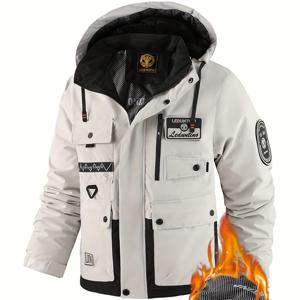 TEMU 남성용 가을 신상 후드 따뜻한 코트 | 탈부착 가능한 후드 및 지퍼가 있는 캐주얼 멀티 포켓 작업 재킷, 섬유, 레귤러 핏, 두꺼운