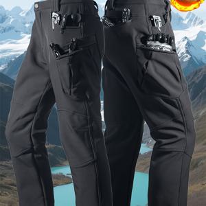 TEMU 남성용 플리스 안감 방풍 겨울 팬츠 - 헤비듀티 방한 소프트쉘 트라우저, 대형 멀티포켓 디자인, 스키, 하이킹, 캠핑, 사냥용 세탁기 사용 가능 - 그린/블랙/브라운/탄 (아웃도어 기어)|스포츠|냉장고바지|남자바지