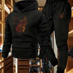 TEMU 남성용 프렌치 불독 그래픽 후드 스웨트셔츠 & 팬츠 세트 - 도시 스트릿웨어 스타일, 부드럽고 따뜻하며 편안한 100% 폴리에스터 소재, 눈길을 사로잡는 프린트 디자인, 후드티, 가을과 겨울용 긴 바지, 힙합 트랙수트 세트