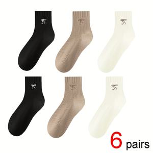 TEMU 가을/겨울용 여성용 리본 라운드넥 양말 3/4/5/6켤레, 따뜻하고 부드러운 디자인으로 캐주얼, 홈웨어, 파티, 스포츠웨어에 적합, 일상 및 외출용