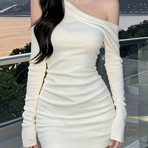 TEMU 231 개성 넘치는 V넥 오프숄더 긴팔 원피스, 순수한 욕망을 담은 슬림핏 디자인으로, 데일리 출퇴근, 데이트, 편안하면서도 눈길을 끄는 소셜 이벤트에 완벽합니다. 추수감사절, 카니발, 라마단, 옥토버페스트와 같은 축제에서 선물용으로도 좋습니다.