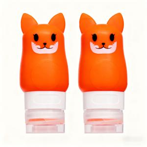 TEMU 2개입 귀여운 여우 실리콘 여행용 병 - 누출 방지 뚜껑이 있는 리필형 스퀴즈 용기, TSA 승인, 55ml/1.85oz, 샴푸, 로션, 세면 용품을 위한 내구성이 좋고 세척이 용이한 디자인 - 여성에게 적합, 여행용 세면 용품 용기, 재미있는 디자인