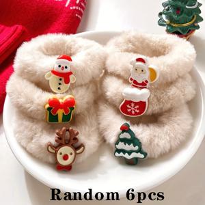 TEMU 6개 크리스마스 플러시 헤어 밴드 - 산타, 사슴, 눈사람, 눈꽃 & 사탕 캔 디자인, 여성 & 남성을 위한 부드럽고 푹신한 머리끈, 크리스마스 휴일 선물