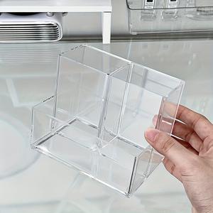 TEMU 1개 투명 플라스틱 3단 메이크업 브러쉬 & 정리함 - 뚜껑 있음/없음 다용도 수납 박스, 화장대, 욕실, 책상용 - 립스틱, 아이브로우 펜슬, 문구류를 위한 내구성 있는 메이크업 케이스 - 컴팩트한 홈 & 오피스용