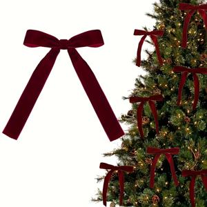 TEMU 20개 대량 버건디 & 레드 벨벳 리본 보우 - 뒤틀린 뒷면 & 넓은 디자인으로 쉽게 걸기 가능, 웨딩, 크리스마스 트리, 화환, 가랜드, 선물 포장용 - DIY 공예, 파티 장식용 대량 팩 (20개 보우)