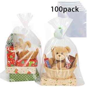 TEMU 200개(100개 봉지 + 100개 골든 타이) 대형 투명 셀로판 봉지, 8*11인치, 셀로판 포장, 할로윈, 크리스마스 선물 봉지, 결혼식 및 생일 투명 선물 포장용(리본 미포함), 휴일 선물,이벤트 용품,축제 디자인,고품질 소재,내구성 있는 셀로판,포장 용품,셀로판 파우치,선물 주는 사람들,소매 비즈니스