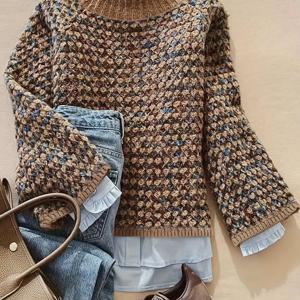 TEMU 여성용 우아한 하이넥 그라데이션 스웨터 - 부드러운 겨울 풀오버 옴브레 컬러 블록 (/// 컬러) | 데일리 웨어용 포근한 캐주얼 스웨터, 적당한 신축성 | 손세탁/드라이클리닝 | 재고 있음