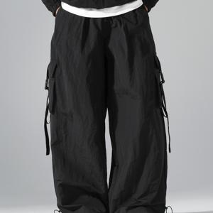 TEMU 남녀공용 와이드 레그 카고 팬츠 - 초와이드 루즈핏, 탄성 발목 커프, 멀티 포켓 디자인 (허벅지 & 다리), 벨트리스 드로스트링 허리 - 스트리트웨어, 댄스, 사이클링, 헬스용 헤비듀티 - 세탁기 사용 가능 - 청년스러운 핏 (선물 추천)