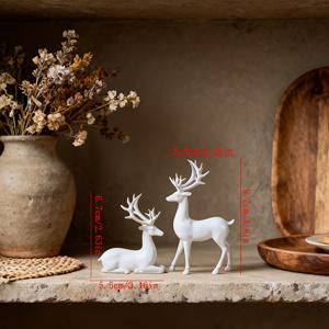 TEMU 두 마리 흰 순록 크리스마스 장식 – 아늑한 실내 장식품, 축제 분위기 가득한 홈, 테이블탑 및 야외 디스플레이용