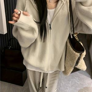 TEMU 여성용 후드 지퍼업 스웨트셔츠, 2025 가을/겨울 신상 레이지 하이엔드 가디건 스웨트셔츠 코트