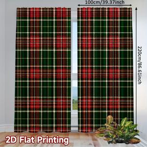 TEMU 2개 레드 & 그린 체크 무늬 커튼 - 모던 창문 드레이프, 로드 포켓, 거실, 침실, 사무실용 빛 필터링 프라이버시 창문 장식, 인테리어 , 내구성 좋은 소재, 현대적인 스타일, 홈 데코, 간편한 설치