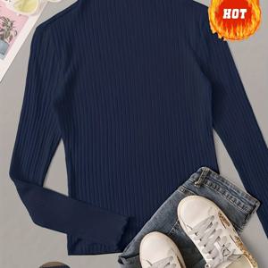 TEMU 플러스 사이즈 - 플러스 사이즈 - 여성용 우아한 하이넥 긴팔 상의 - 부드럽고 신축성 있는 원단, 단색 캐주얼 홈웨어 & 오피스룩, 세탁기 사용 가능, 봄/가을 캐주얼 복장 필수템, 여성 탑 및 블라우스