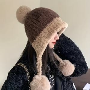 TEMU 겨울용 안감 비니, 5가지 사용 시나리오, 패치워크 안감 두꺼운 귀보호 대형 머리둘레 모자