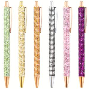 TEMU 6개 세트 반짝이는 메탈 볼펜, 1.0mm 블랙 잉크 푸시버튼 스타일, 글리터 디자인, 남녀공용 학교 및 사무용 필기구