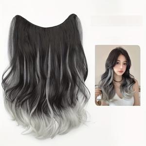 TEMU 여성용 우아한 옴브레 그라데이션 염색 가발 - 내열성 합성 모발, 볼륨 있는 곱슬 레이어드 원피스 클립인 헤어피스, 이음매 없는 투명 스트립