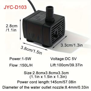 TEMU 초저소음 USB 어항 물고기 탱크 여과 펌프 | 미니 애완 동물 분수 수중 조절식 유량 물 순환 펌프 5V 1-5W, ABS 재질, 브랜드: TUNFAN, 배터리 없음