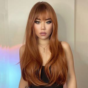 TEMU 앞머리가 있는 옴브레 구리 갈색 진저 가발 - 여성용 천연 직진 합성 머리 가발 - 사실적으로 보이는 가발 - 22인치 음악 축제