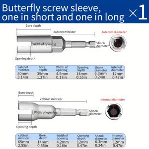 TEMU 2개 심화 윙 너트 드라이버 세트, 슬롯형 윙 너트 드릴 비트 소켓 렌치 도구 세트, 패널 너트용 1/4