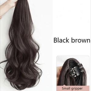 TEMU 여성용 클로 클립 컬리 포니테일 익스텐션 - 자연스러운 푹신한 긴 머리 헤어웨어, 볼륨감 있는 웨이비 블랙 헤어피스, 사용하기 쉬운 작은 그립 클립 디자인, 포니테일 헤어 익스텐션