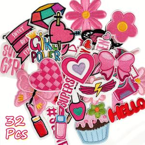 TEMU 32개 프레피 다리미 패치 세트, 옷, 드레스, 모자, 청바지 및 프로젝트에 재봉 또는 다림질하기 위한 핑크색 패치