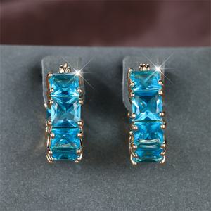 TEMU 1쌍 우아한 아쿠아 블루 스톤 드롭 귀걸이 - 공주 컷 보석 매달린 후크 귀걸이, 여성용 KC 골드 도금 일상 및 정장 주얼리, 발렌타인데이, 크리스마스, 기념일, 생일 선물 - 사계절 럭셔리 액세서리, 휴일 선물, 스타일, 고품질 도금, 피스, 패션 애호가