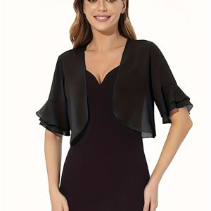 TEMU 여성용 라이트 블루 셔폰 가디건 - 캐주얼 V넥, 반팔, 단색, 투명한 디테일, 여름 패션 아우터웨어