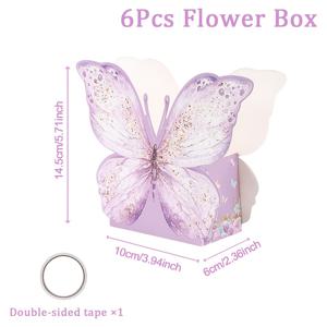 TEMU 6개 세트, 나비 디자인 종이 꽃 용기, 연한 핑크색 및 보라색 플로럴 카드보드 상자, 생일 및 결혼식 축하 행사, 베이비 샤워 장식, 꽃 선물 상자에 적합