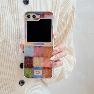 TEMU 실버 프레임 빙하 패턴 컬러풀 나인 그리드 폴딩 스크린 폰 케이스, 삼성 갤럭시 Z 플립 3/4/5/6 호환