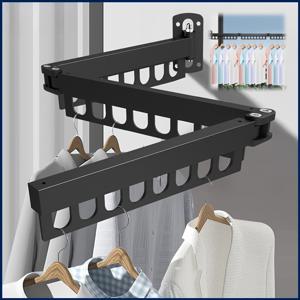 TEMU 공간 절약형 블랙 메탈 벽걸이 옷걸이 - 접이식, 드릴 없는 설치, 효율적인 세탁 건조를 위한 멀티 바 디자인, 실내/외부 다용도 사용