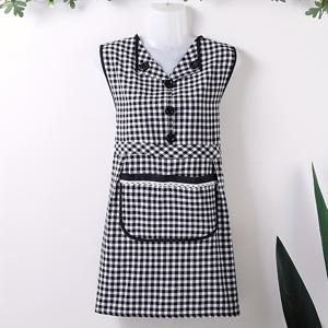 TEMU 1개 스타일리시 깅엄 앞치마 칼라 포함 - 빨강 & 흰색 또는 검정 & 흰색 체크무늬, 조절 가능한 넥타이, 전면 포켓, 요리 및 베이킹용 폴리에스터 원단, 주방 사용에 적합한 조절식 주방 앞치마 | 레트로 디자인의 앞치마 | 광택 있는 폴리에스터