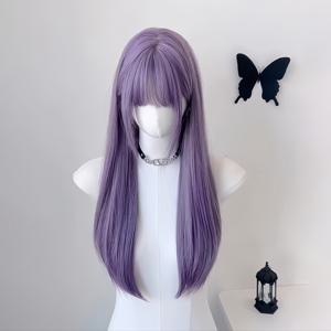 TEMU 26인치 여성용 나이 감소 기 프린지 보라색 긴 직모 유럽 스타일 일상 캐릭터 패션 뮤직 페스티벌 데이트 파티 전체 가발