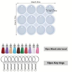 TEMU 8/12 원형/타원형/나비 실리콘 레진 몰드 세트 | 귀걸이, 목걸이, 키체인용 키체인 펜던트 주얼리 캐스팅 몰드, 키체인 링 10개 및 태슬 10개 포함