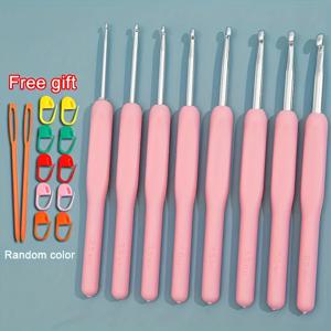 TEMU 8개 핑크 사이즈 6 소프트 그립 알루미늄 코바늘 세트, 털실 공예 필수 도구, 액세서리 등에 적합, 스웨터, 가방, 봉제 인형, 애완 동물 의류에 완벽. 인체공학적 디자인의 소프트 핸들과 2.5mm에서 6mm까지 범위의 알루미늄 코바늘.